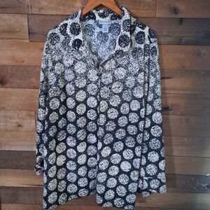 Catherines Black and White Abstract Polka Dot Print Button up Blouse SZ 1X